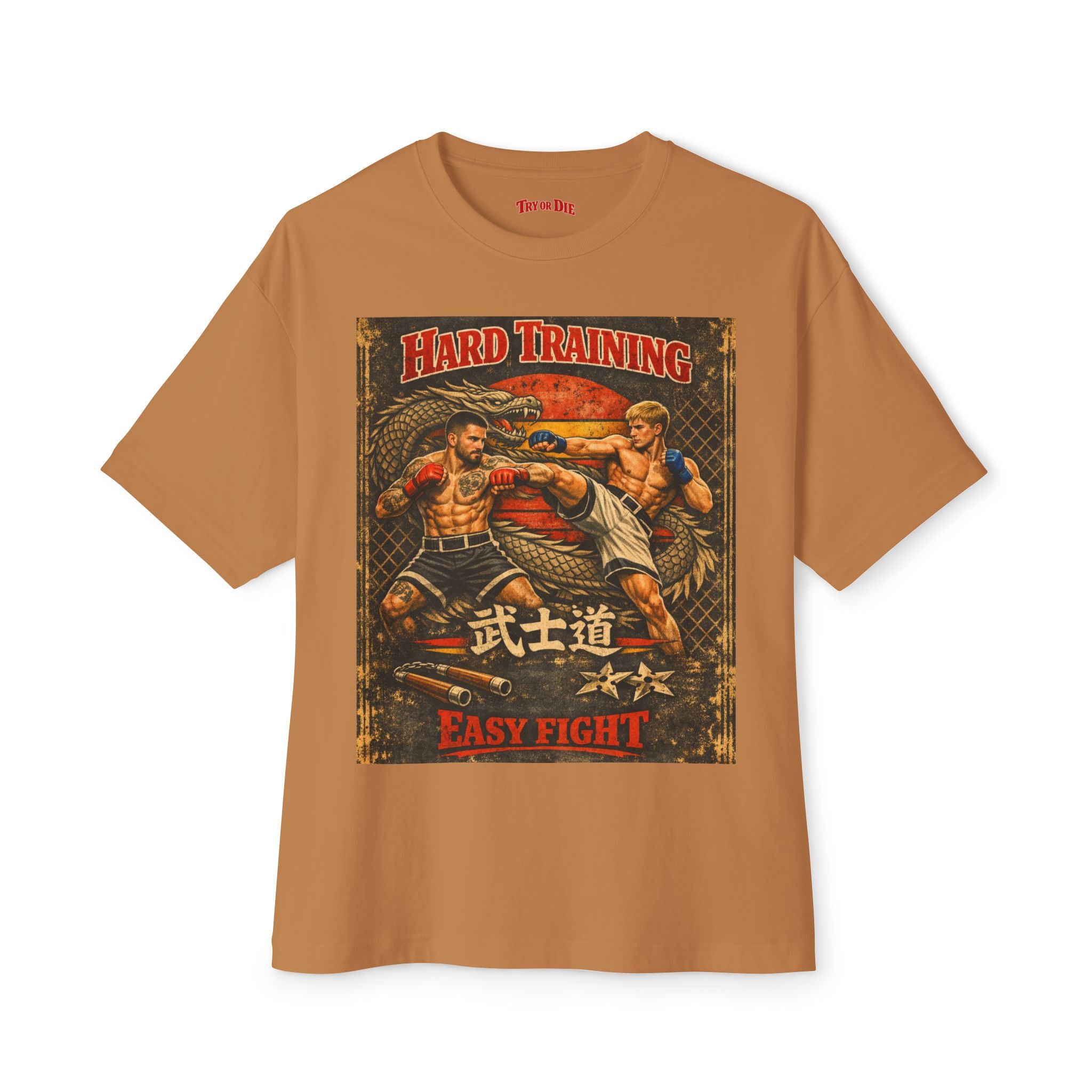 Vintage Try or Die Graphic T-Shirt "Hard Training, Easy Fight"