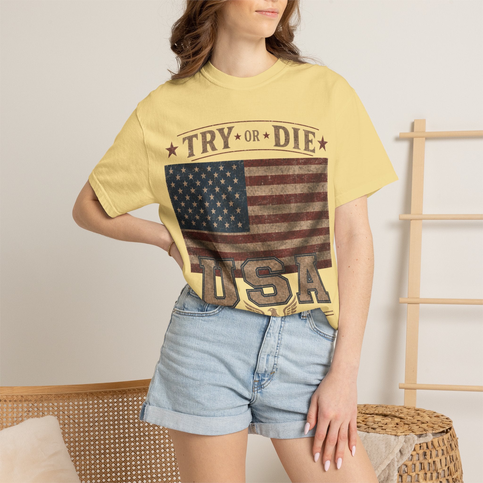 Try or Die USA Vintage Flag T-Shirt