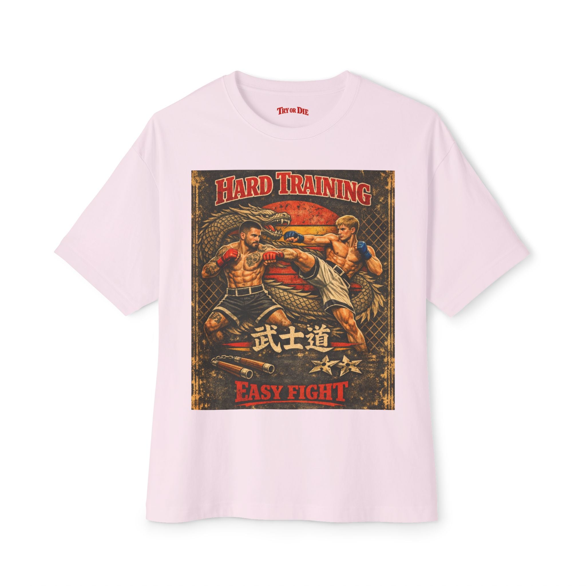 Vintage Try or Die Graphic T-Shirt "Hard Training, Easy Fight"