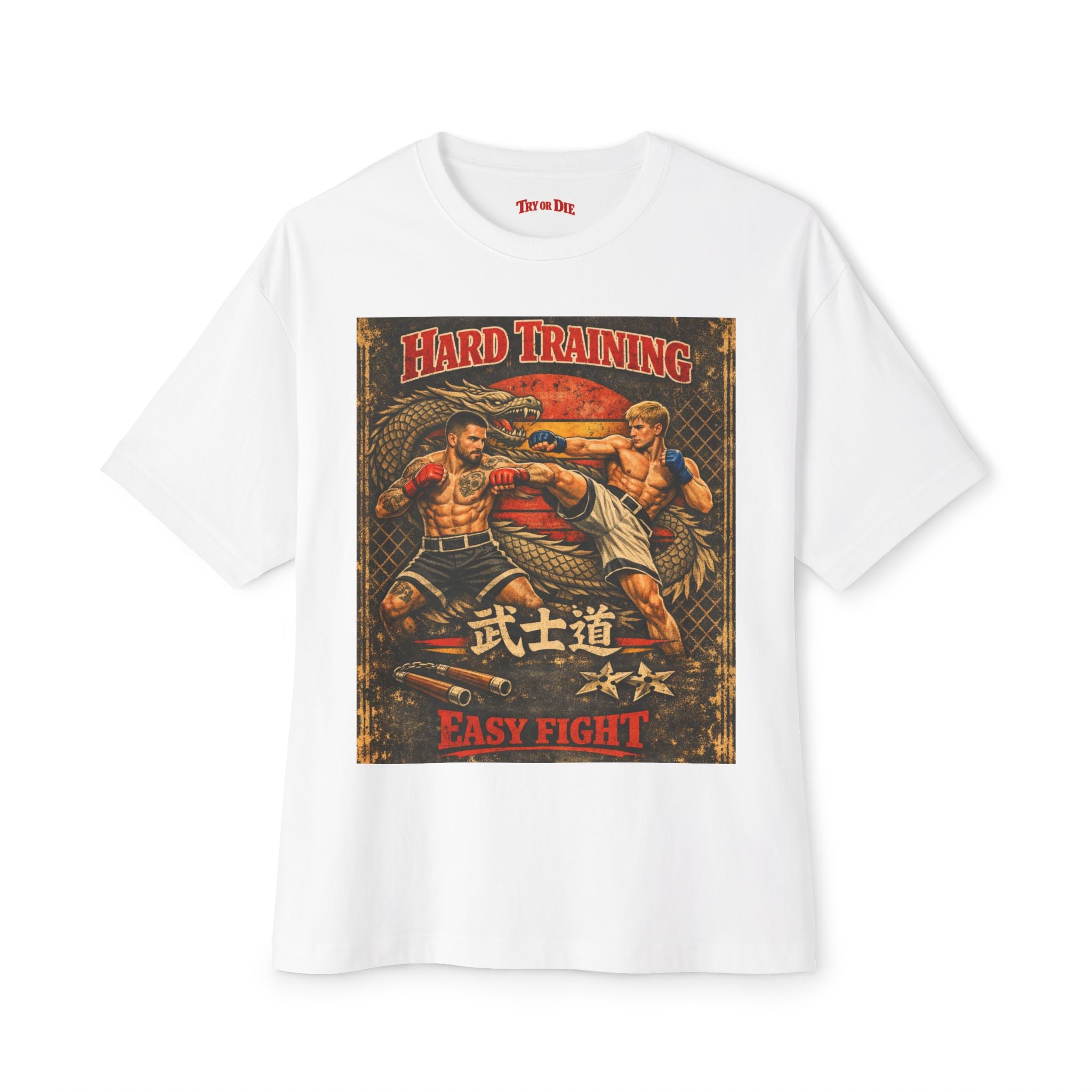 Vintage Try or Die Graphic T-Shirt "Hard Training, Easy Fight"