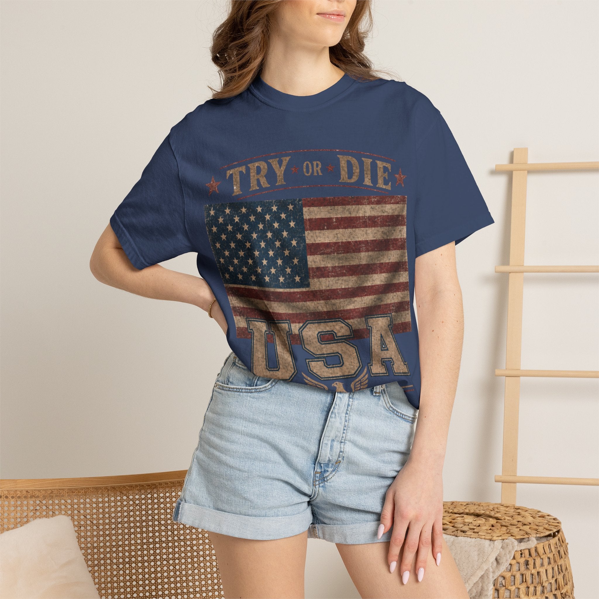 Try or Die USA Vintage Flag T-Shirt