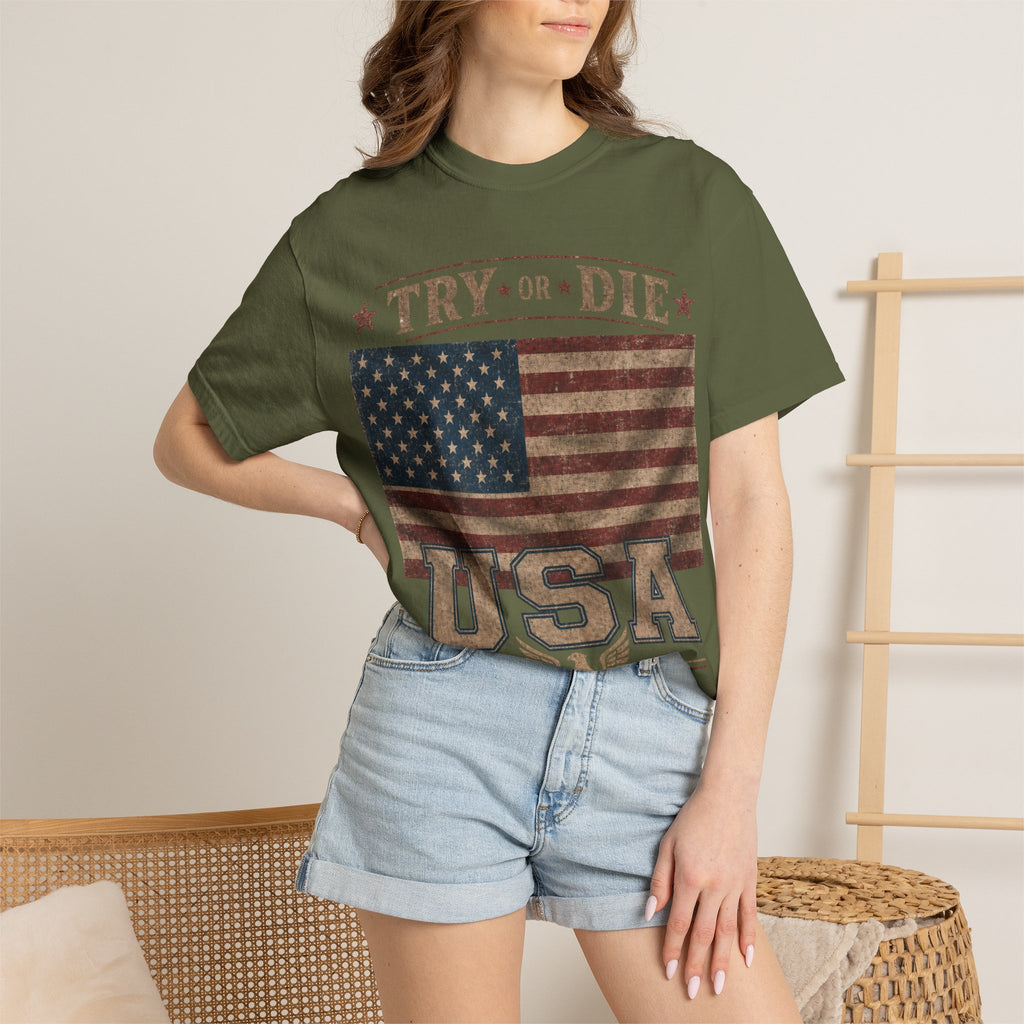 Try or Die USA Vintage Flag T-Shirt