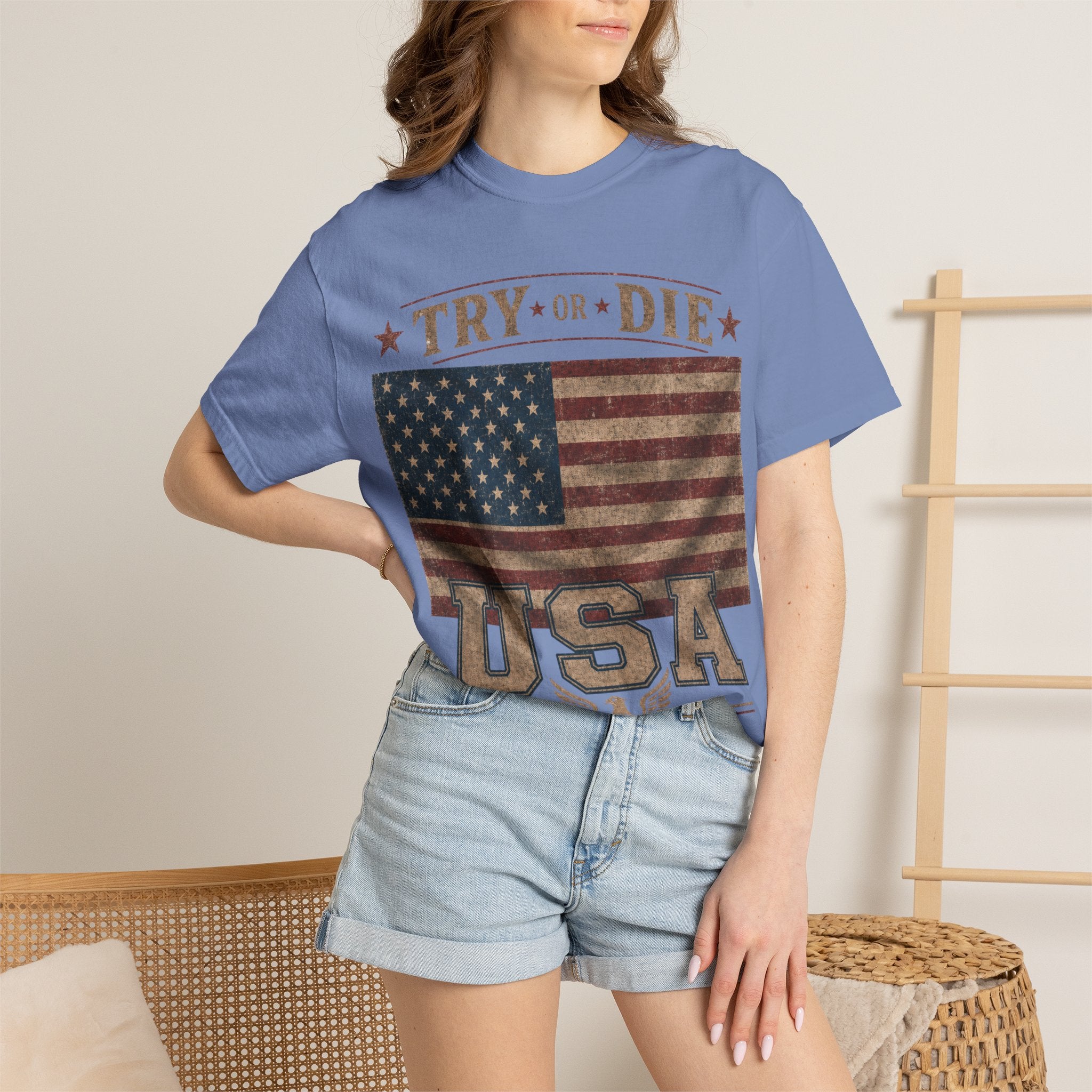 Try or Die USA Vintage Flag T-Shirt