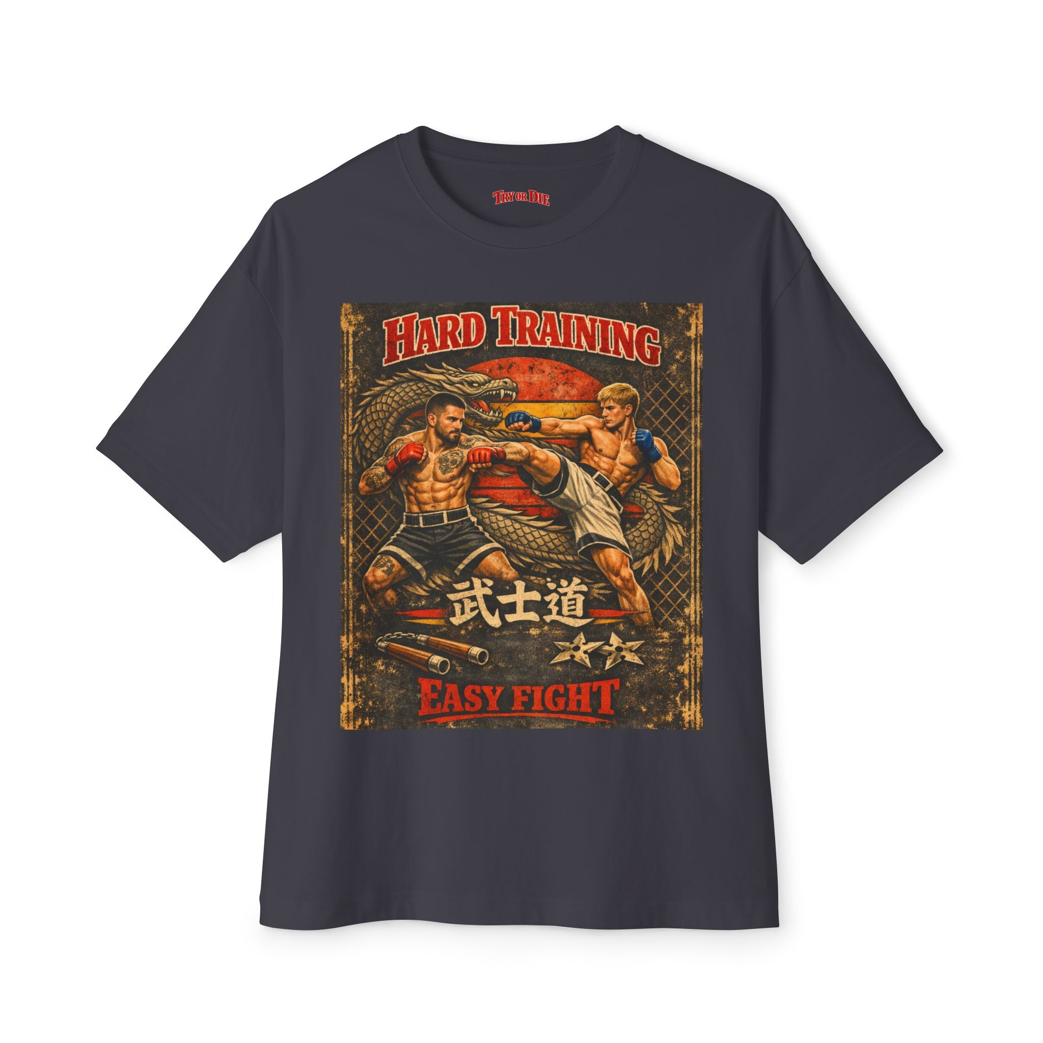Vintage Try or Die Graphic T-Shirt "Hard Training, Easy Fight"