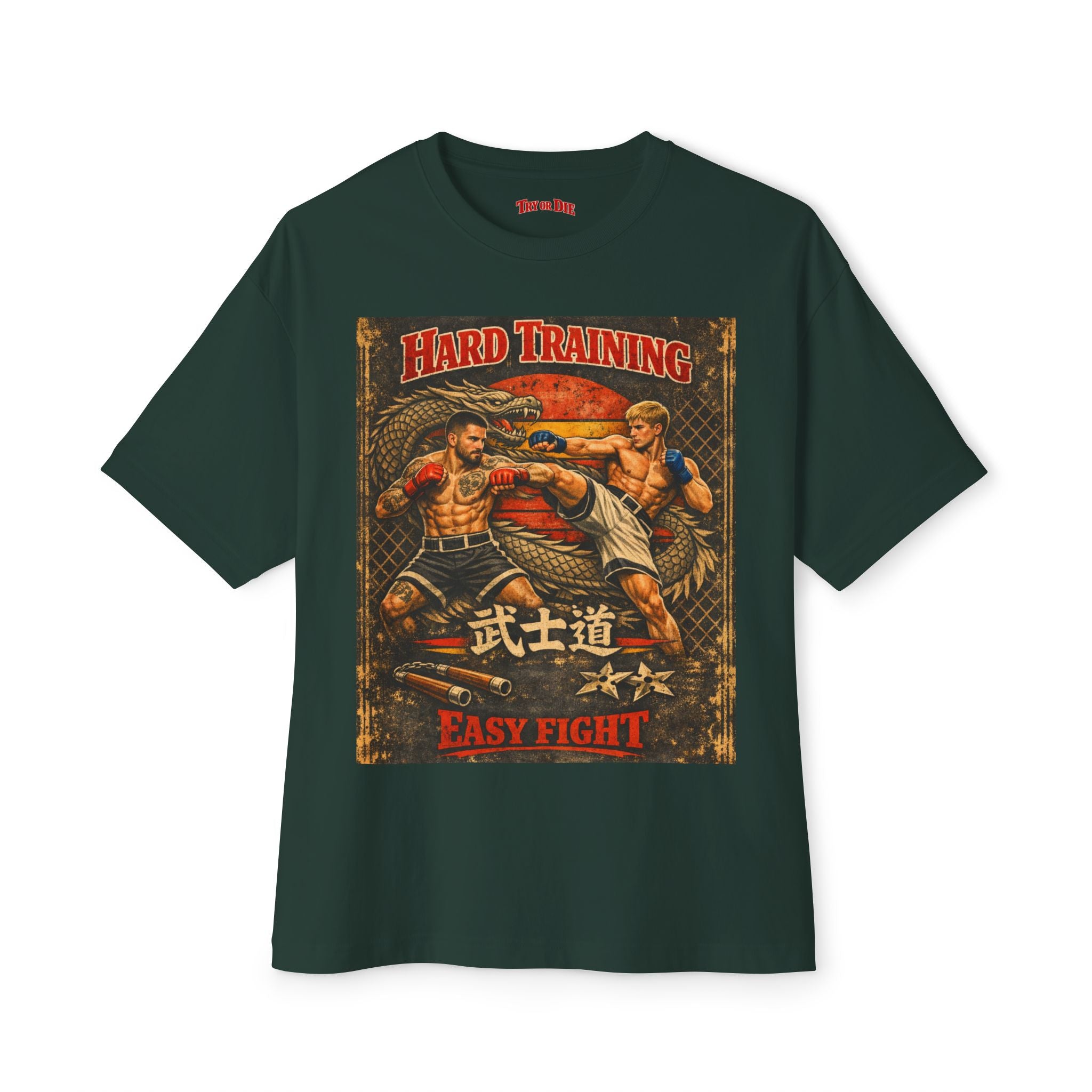 Vintage Try or Die Graphic T-Shirt "Hard Training, Easy Fight"