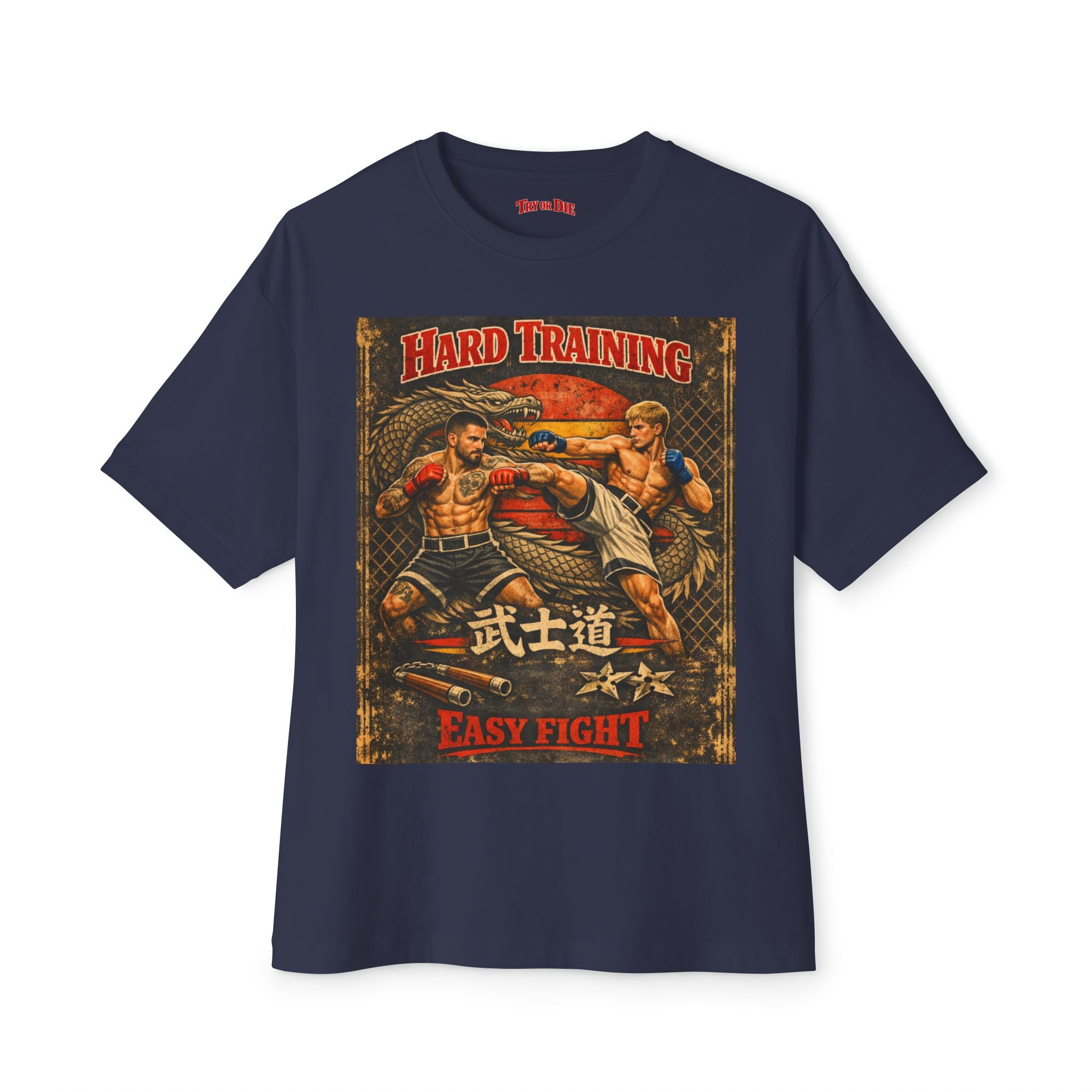Vintage Try or Die Graphic T-Shirt "Hard Training, Easy Fight"