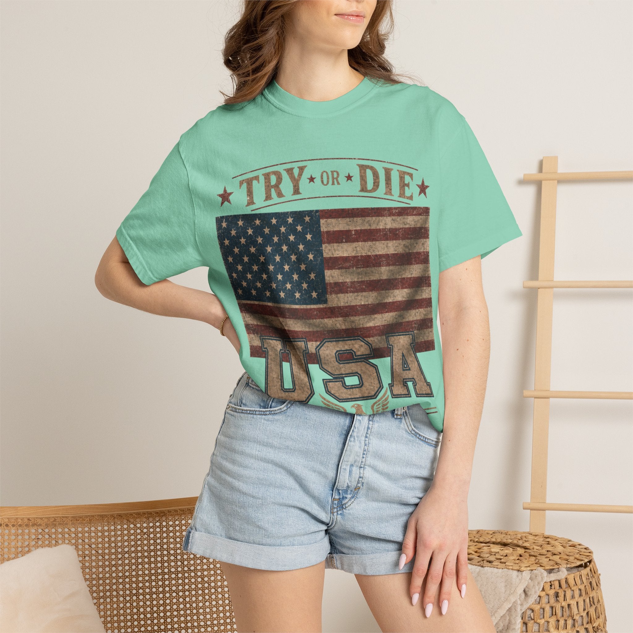 Try or Die USA Vintage Flag T-Shirt