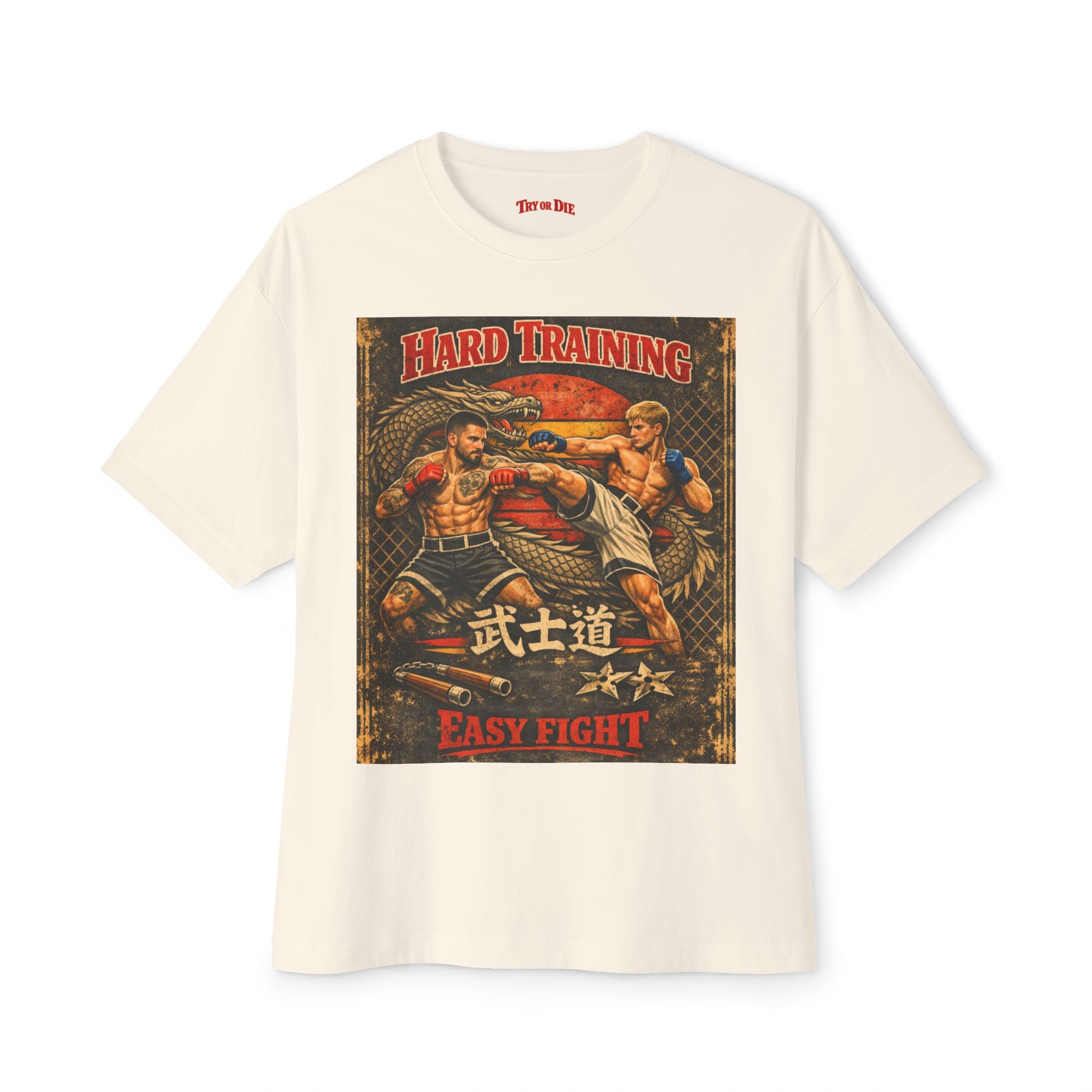 Vintage Try or Die Graphic T-Shirt "Hard Training, Easy Fight"